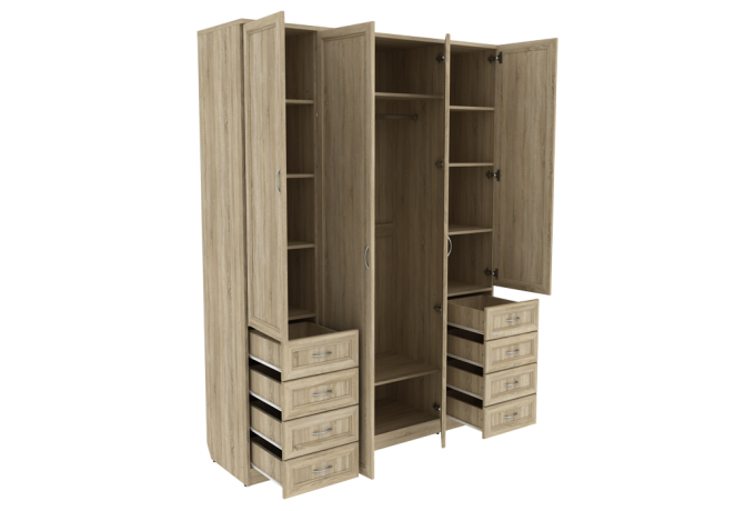 Шкаф для одежды 4-дверный с полками, штангой и ящиками Гарун А-112 — фото 4