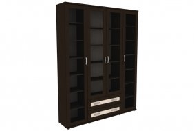 Книжный шкаф со стеклянными дверцами 4 дверный с ящиками Гарун-К 504.04