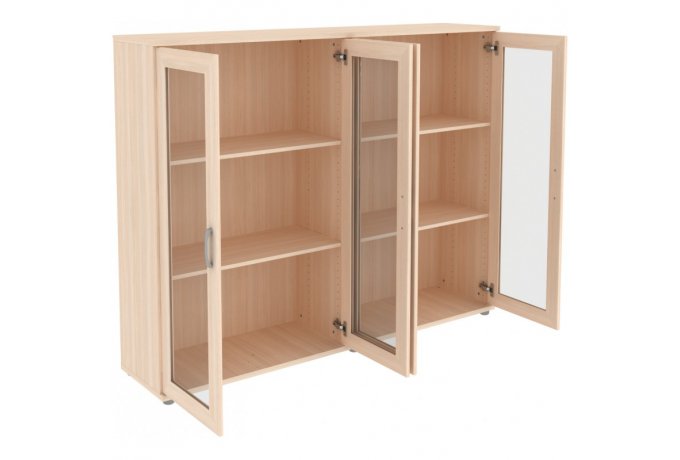 Книжный шкаф со стеклянными дверцами низкий 4 дверный Гарун-К 304.02 — фото 4