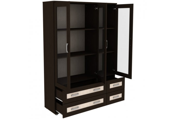 Книжный шкаф со стеклянными дверцами трехстворчатый с ящиками Гарун-К 403.06 — фото 3