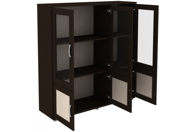 Книжный шкаф со стеклянными дверцами низкий 6 дверный Гарун-К 303.06 — фото 3