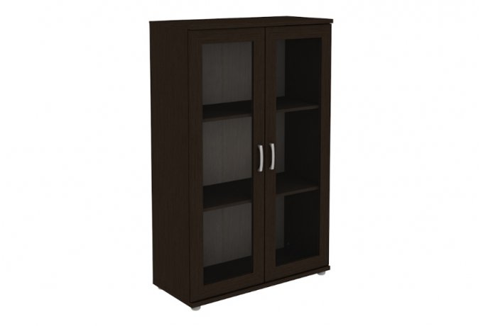 Книжный шкаф со стеклянными дверцами низкий Гарун-К 302.02 — Венге со светлой вставкой