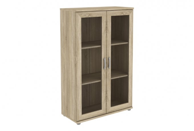 Книжный шкаф со стеклянными дверцами низкий Гарун-К 302.02 — Дуб Сонома