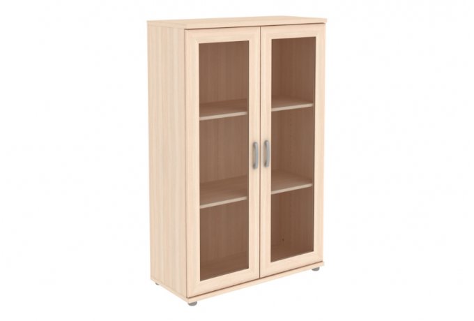 Книжный шкаф со стеклянными дверцами низкий Гарун-К 302.02 — Молочный дуб