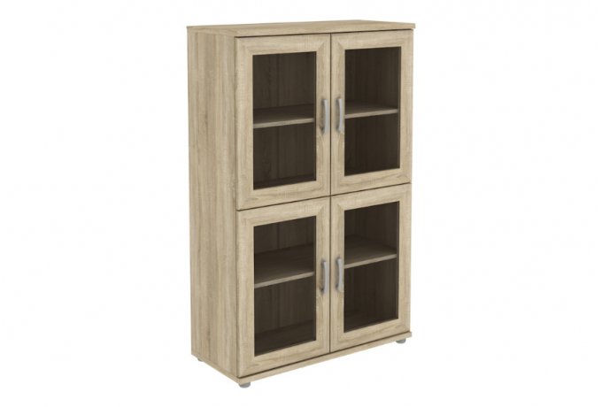 Книжный шкаф со стеклянными дверцами низкий Гарун-К 302.04 — Дуб Сонома