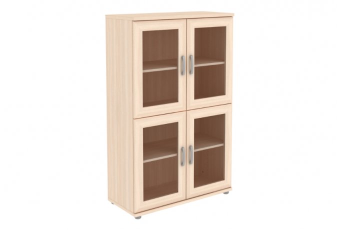 Книжный шкаф со стеклянными дверцами низкий Гарун-К 302.04 — Молочный дуб