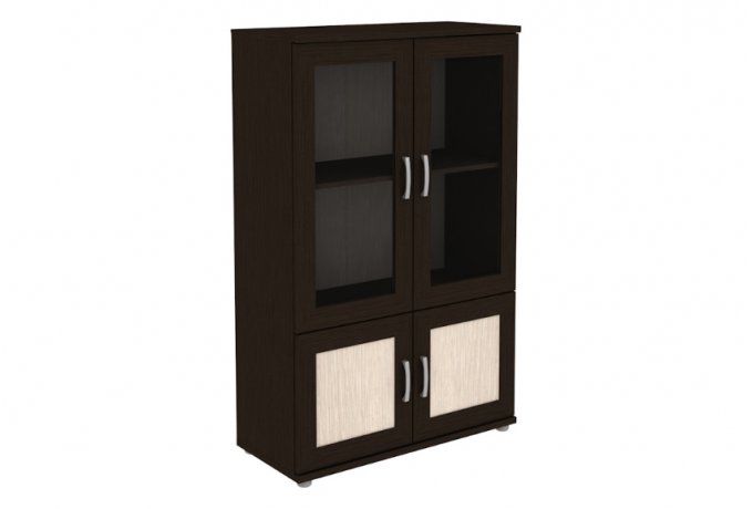 Книжный шкаф со стеклянными дверцами низкий Гарун-К 302.06 — Венге со светлой вставкой