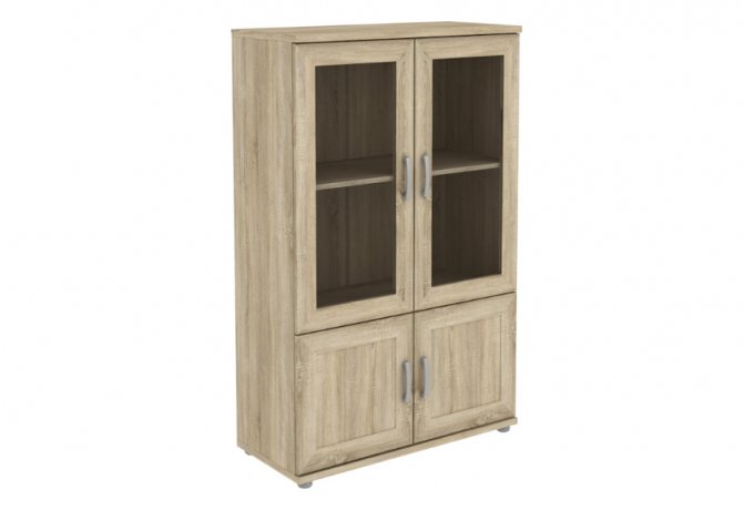 Книжный шкаф со стеклянными дверцами низкий Гарун-К 302.06 — Дуб Сонома