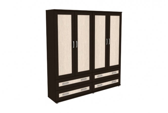 Шкаф для одежды 4-створчатый с ящиками низкий Гарун-К 404.05 — Венге со светлой вставкой