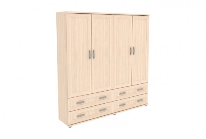 Шкаф для одежды 4-створчатый с ящиками низкий Гарун-К 404.05 — Молочный дуб