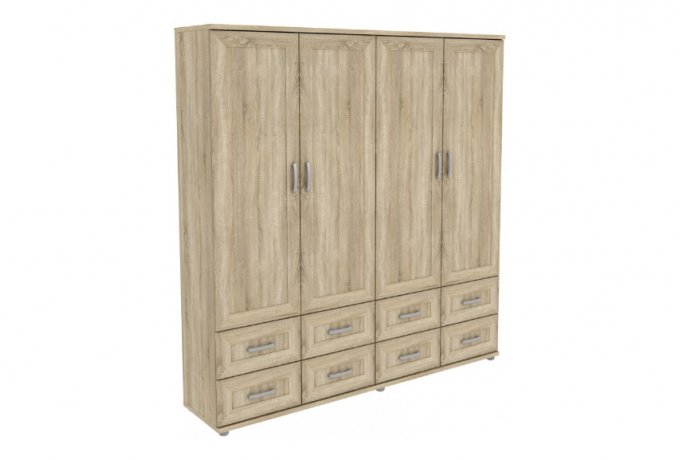 Шкаф для одежды 4-створчатый с ящиками низкий Гарун-К 404.07 — Дуб Сонома