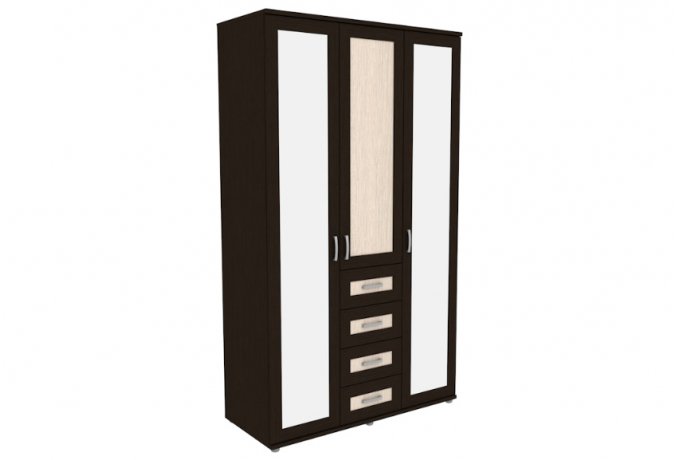 Шкаф для одежды трехстворчатый с ящиками и зеркалами Гарун-К 513.06 — Венге со светлой вставкой