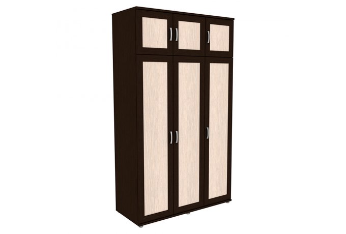 Шкаф для одежды Гарун-К 513.13 трехстворчатый с антресолями — Венге со светлой вставкой