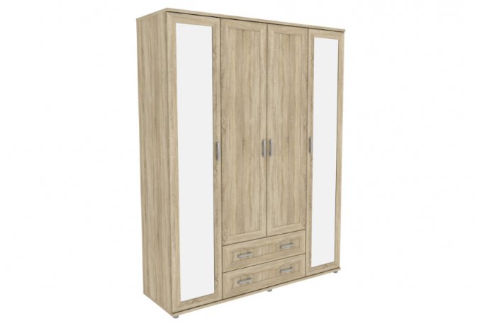 Шкаф для одежды 4-дверный с зеркалами и ящиками Гарун-К 514.04 — Дуб Сонома