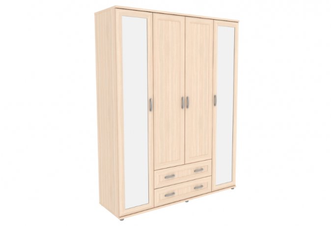 Шкаф для одежды 4-дверный с зеркалами Гарун-К 514.04 — Молочный дуб
