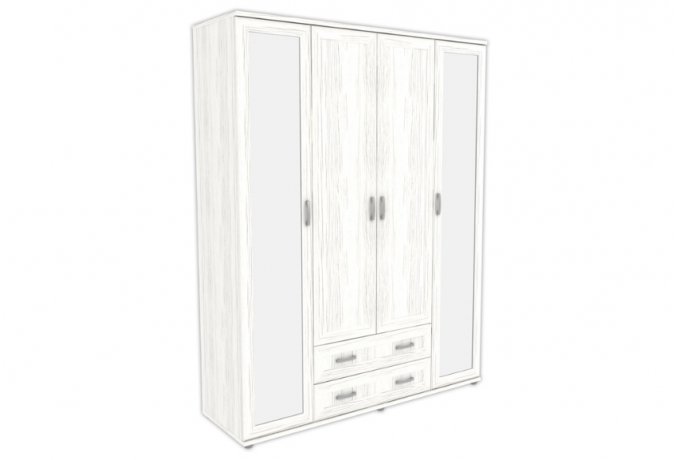 Шкаф для одежды 4-дверный с зеркалами и ящиками Гарун-К 514.04 — Арктика