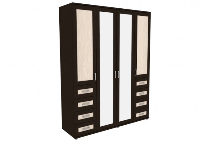 Шкаф для одежды 4-дверный с зеркалами и ящиками Гарун-К 514.06 — Венге со светлой вставкой
