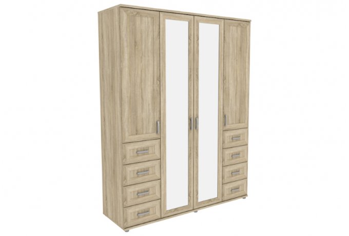 Шкаф для одежды 4-дверный с зеркалами и ящиками Гарун-К 514.06 — Дуб Сонома