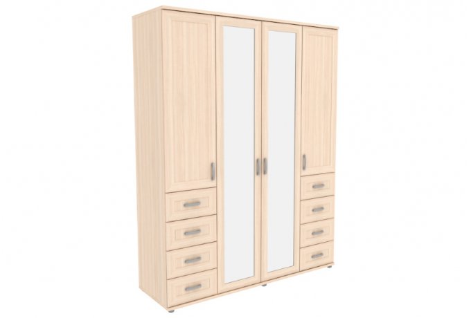 Шкаф для одежды 4-дверный с зеркалами и ящиками Гарун-К 514.06 — Молочный дуб