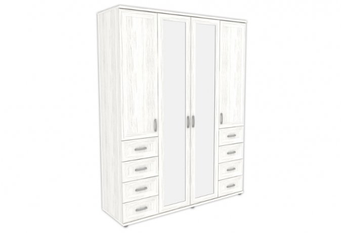 Шкаф для одежды 4-дверный с зеркалами и ящиками Гарун-К 514.06 — Арктика