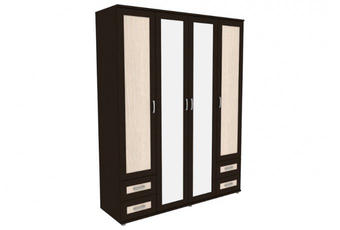 Шкаф для одежды 4-дверный с зеркалами и ящиками Гарун-К 514.08 — Венге со светлой вставкой