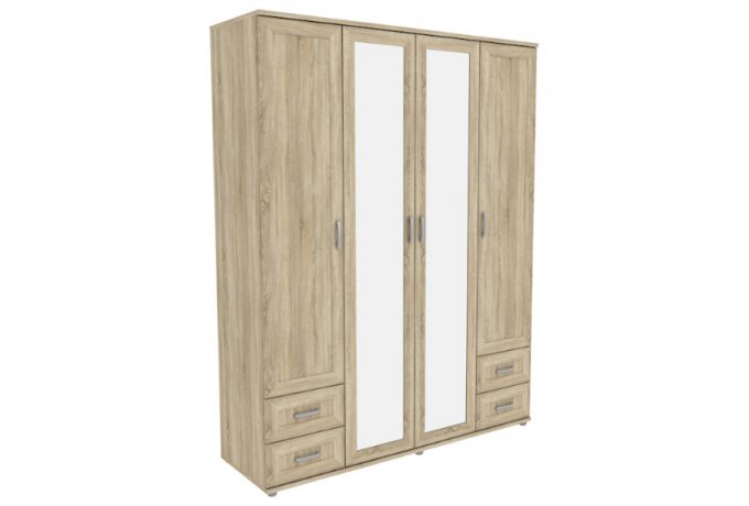 Шкаф для одежды 4-дверный с зеркалами и ящиками Гарун-К 514.08 — Дуб Сонома