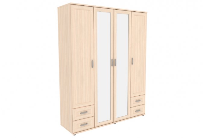 Шкаф для одежды 4-дверный с зеркалами и ящиками Гарун-К 514.08 — Молочный дуб