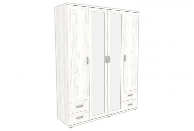 Шкаф для одежды 4-дверный с зеркалами и ящиками Гарун-К 514.08 — Арктика