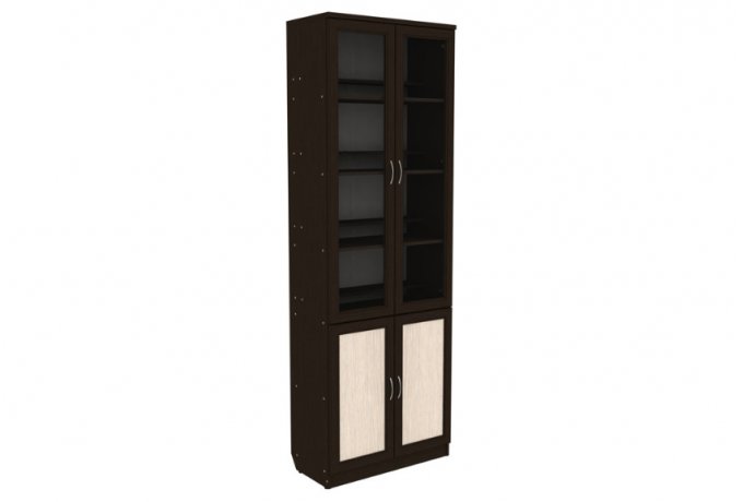 Шкаф для книг Гарун А-200 со стеклянными дверцами — Венге со светлой вставкой