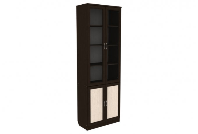 Шкаф для книг со стеклянными дверцами Гарун А-206 — Венге со светлой вставкой